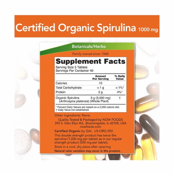 Tảo Xoắn Now Spirulina 1000mg, 120 Viên