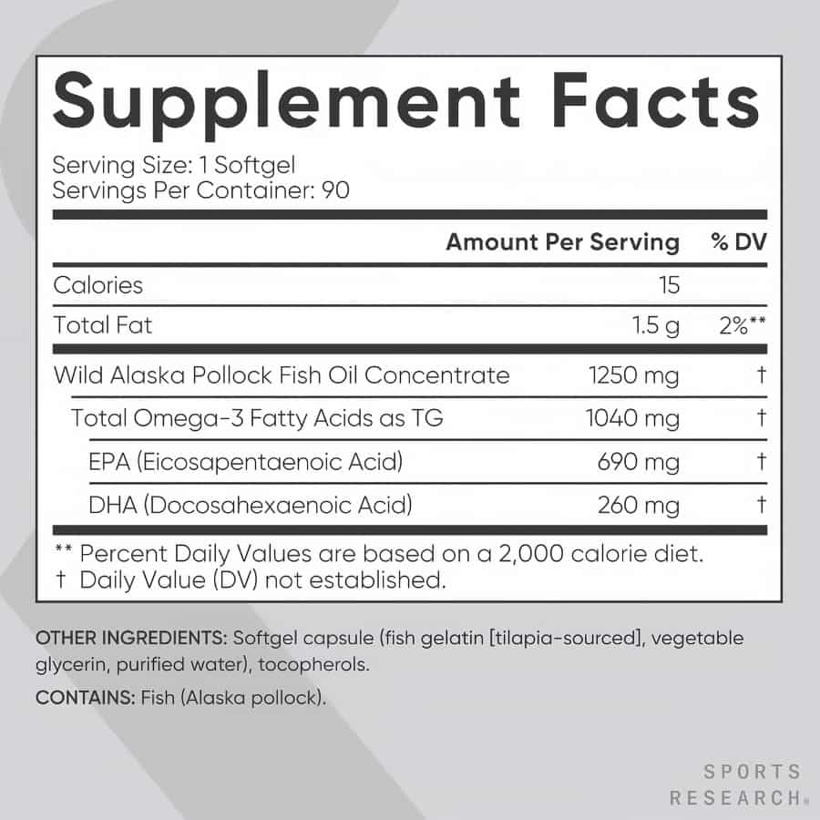 Dầu Cá Sports Research Omega-3 Fish Oil 1250mg, 90 Viên