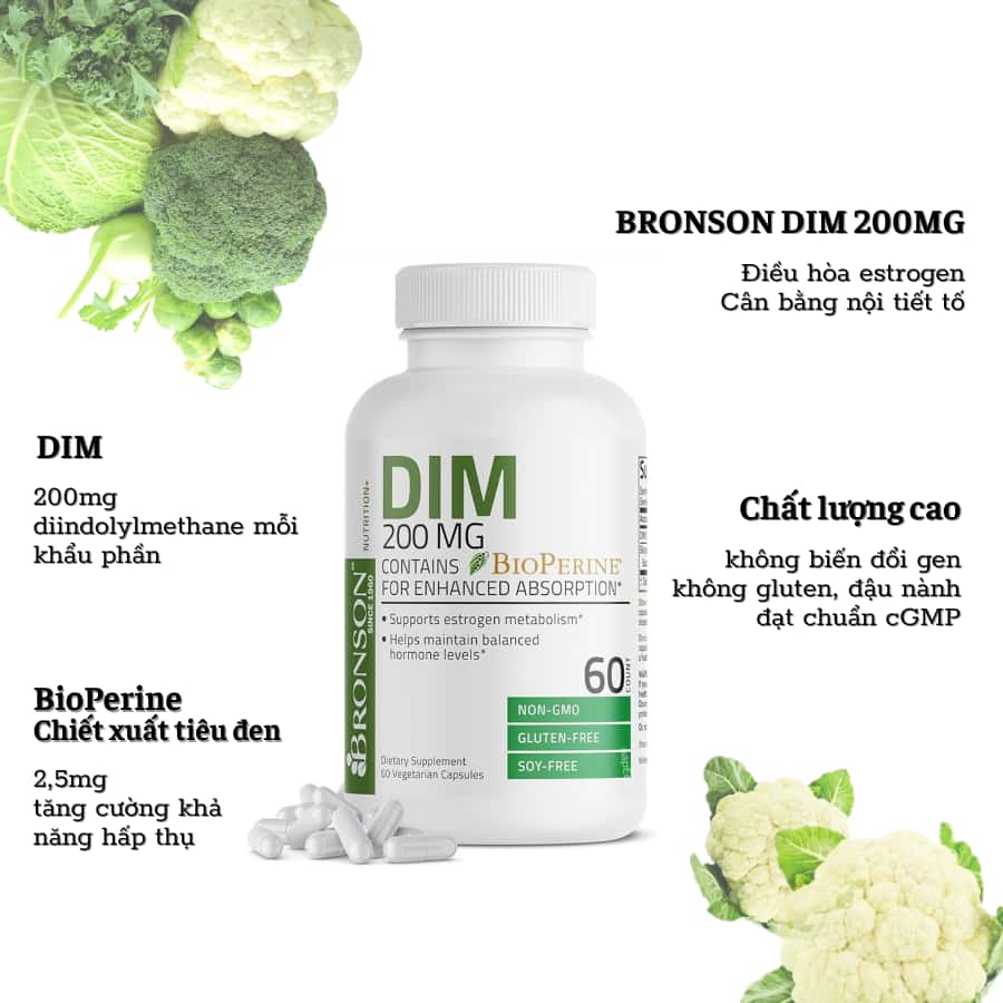 Cân Bằng Nội Tiết Tố Bronson DIM 200mg, 60 viên