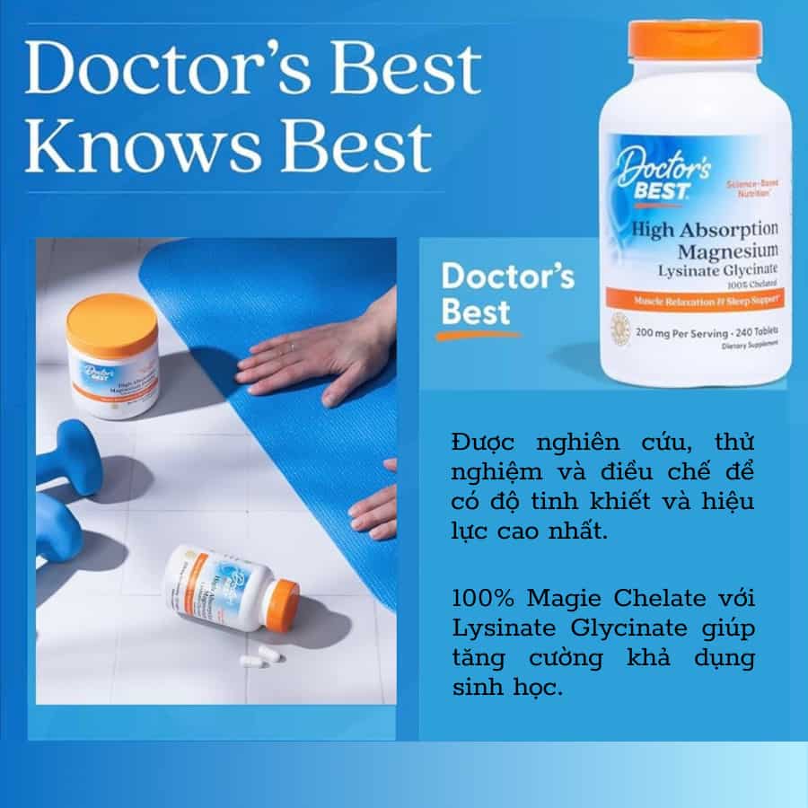 Doctor's Best High Absorption Magnesium Glycinate Lysinate 240 Viên