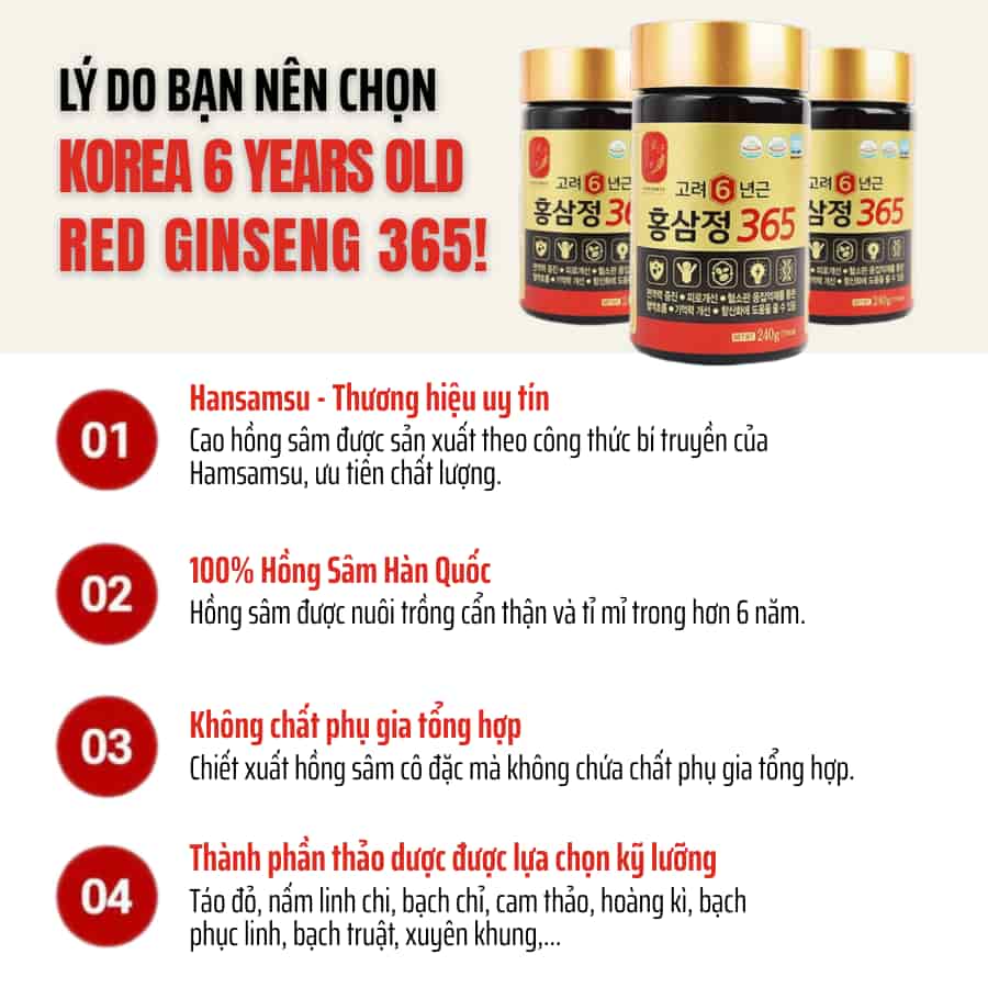 Cao Hồng Sâm 365 Hàn Quốc _ 4 lọ x 240g